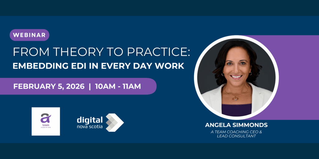 Featured image for the webinar event. Text reads: From Theory to Practice: Embedding DEI in Every Day Work. February 5, 2025, 10am to 11am. The image shows a photo of angela simmonds, the guest speaker.
